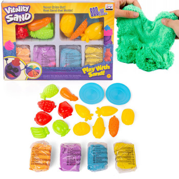 Piasek kinetyczny, magiczna masa plastyczna zestaw z foremkami 800g, 4 kolory piasku