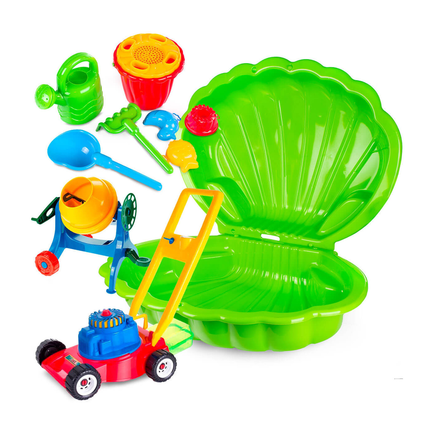 Piaskownica XXL 2 el. +Kosiarka + Betoniarka + Zestaw do piasku