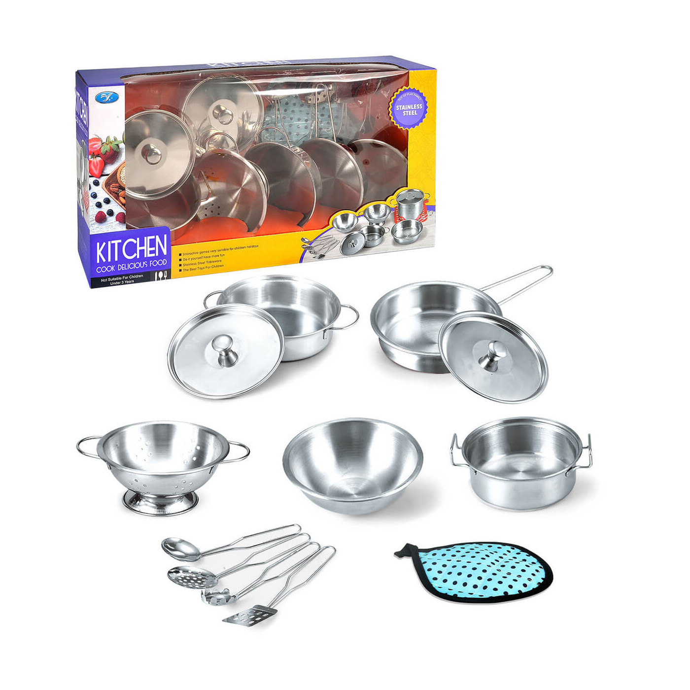 Metalowe garnki dla dzieci zabawka do kuchni, garnek, rondelek, patelnia, przybory