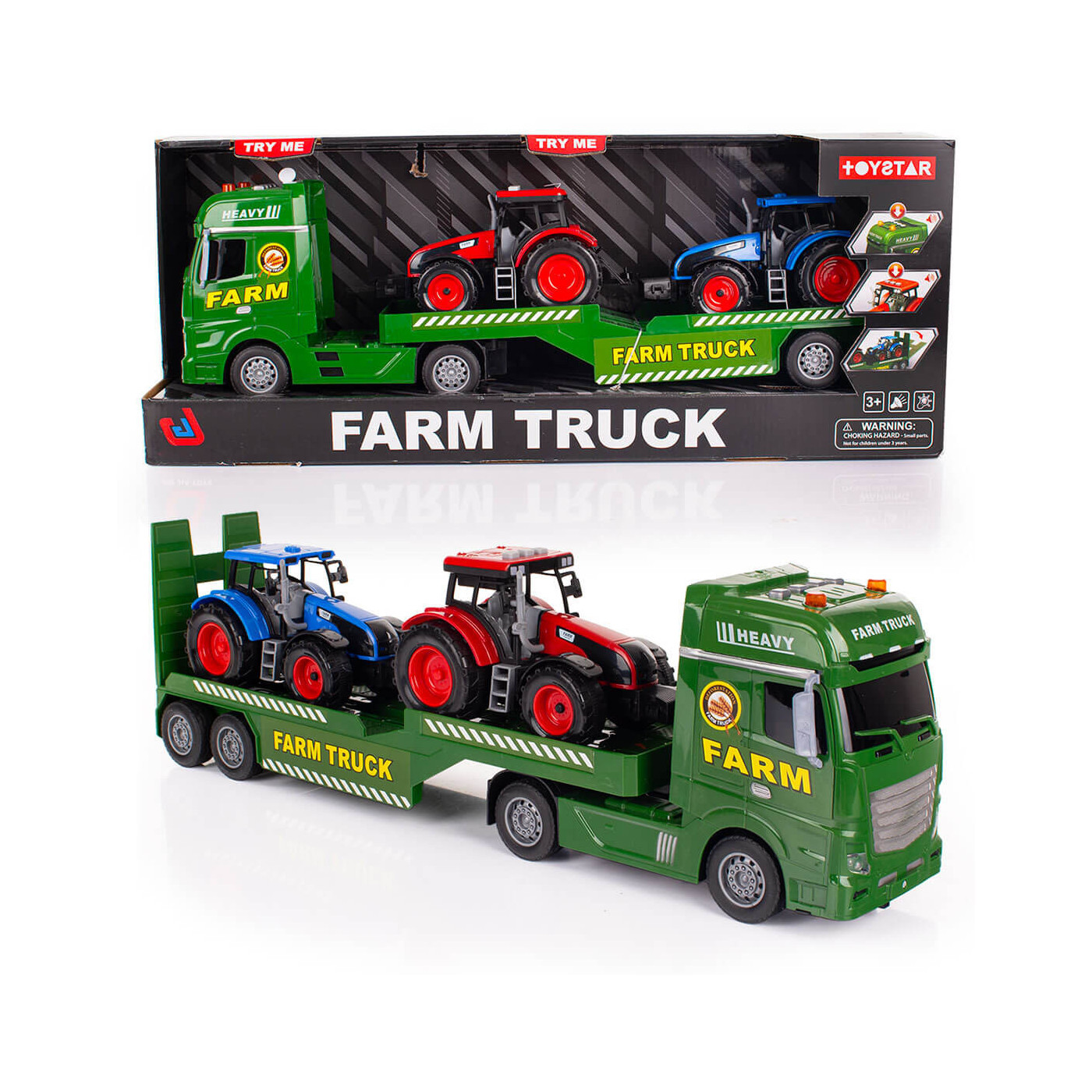 Laweta Tir z ciągnikami rolniczymi, światła i dźwięki zestaw interaktywny