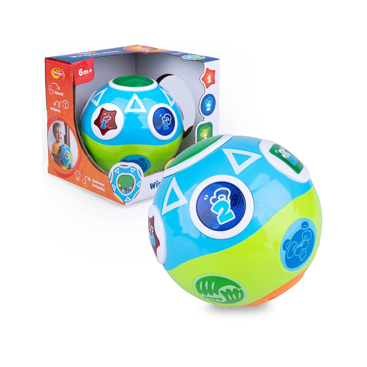Kula zabawka interaktywna pomagająca w nauce raczkowania.