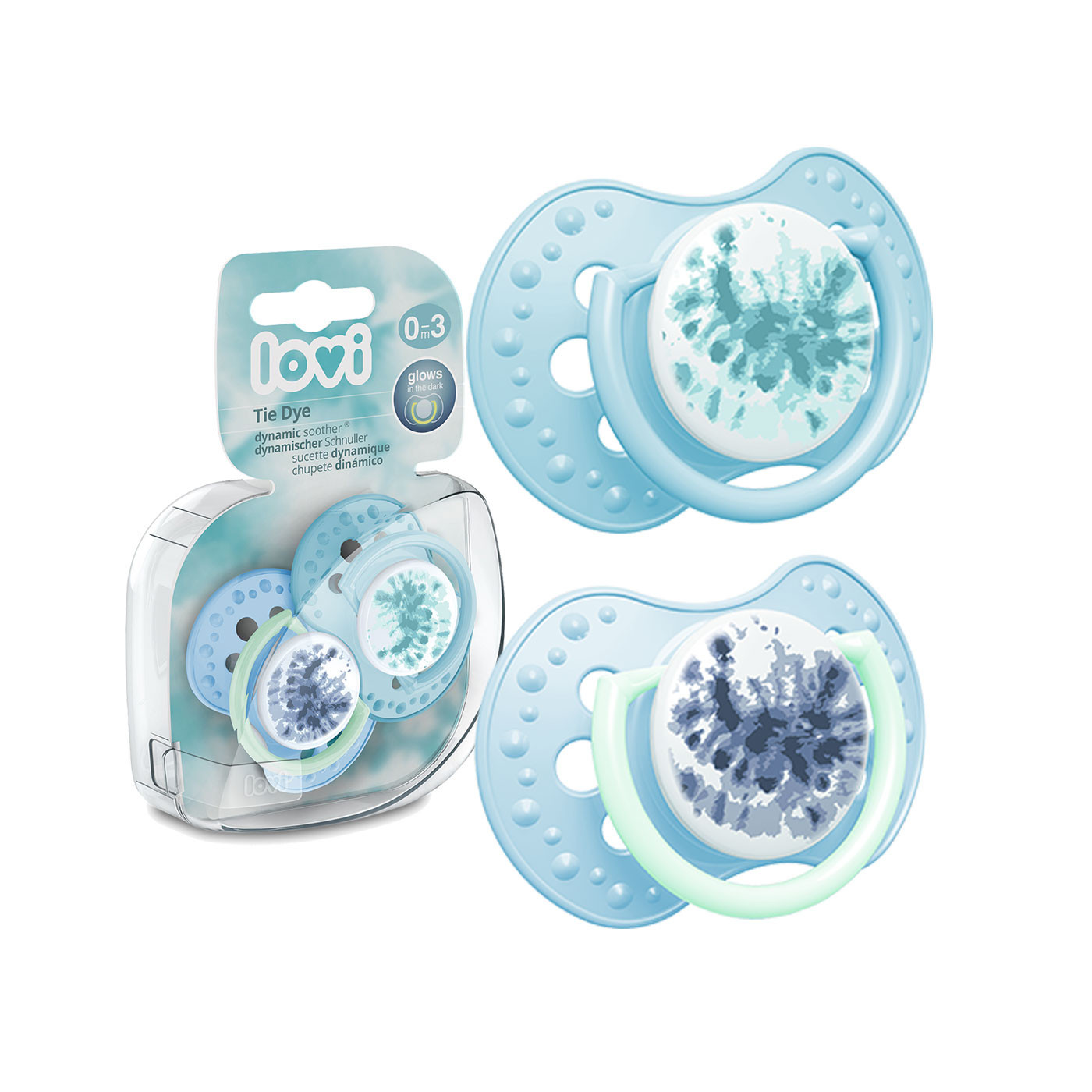 Smoczek uspokajający dla dziecka LOVI 0-3m Tie Dye Blue 2 szt.