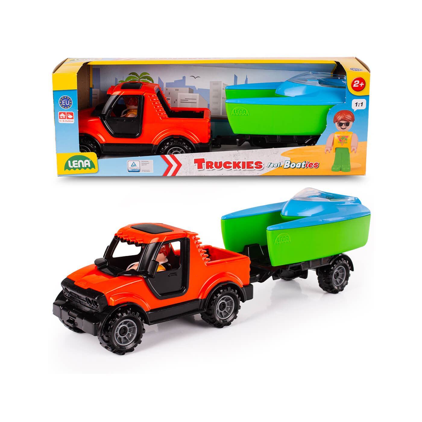 Samochód Pickup terenowy z przyczepką i łódką LENA Truckies Laweta i motorówka