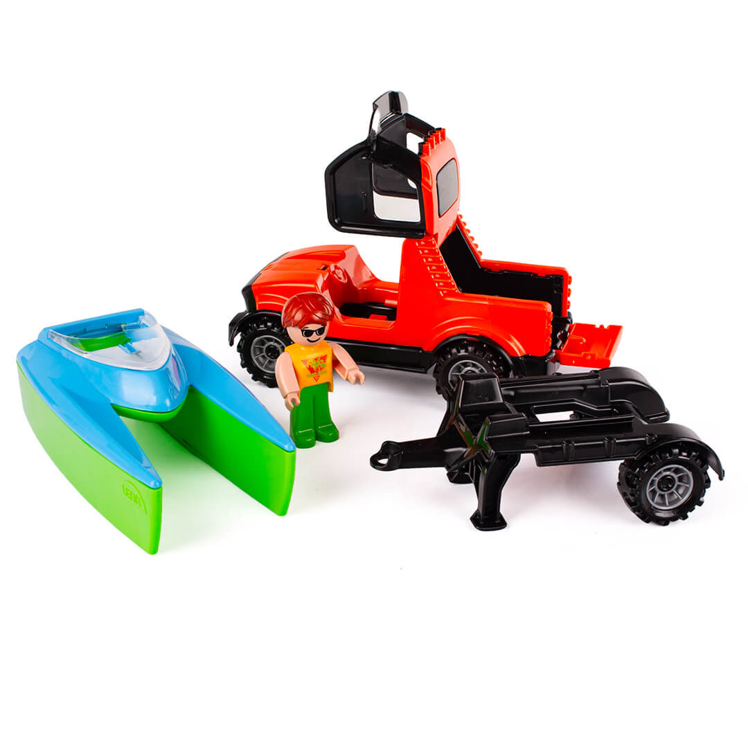 Ruchome elementy zestawu auto terenowe pick up z łódką i lawetą