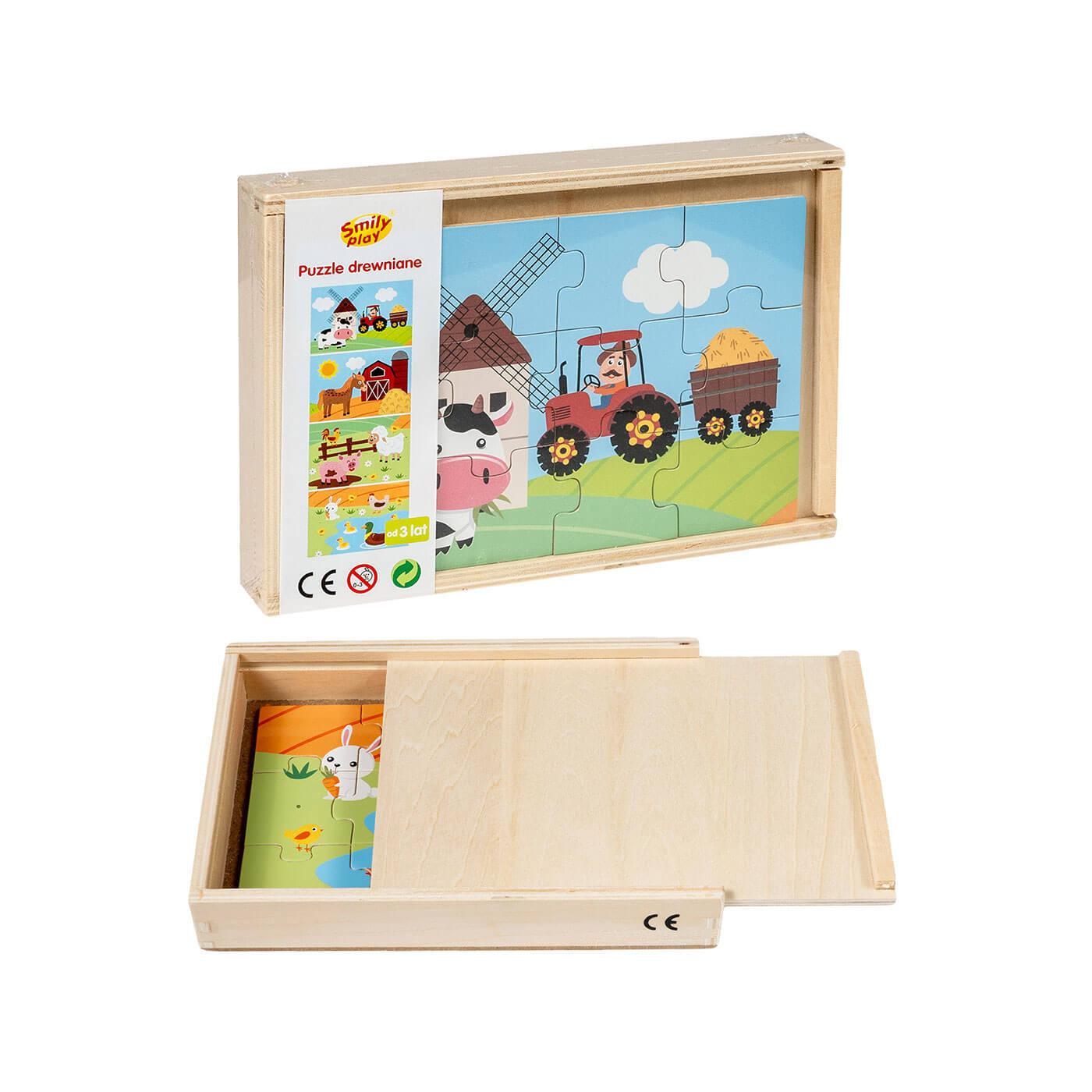 Puzzle drewniane 4 obrazki Zwierzątka na farmie Anek Smily Play