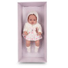 Lalka hiszpańska bobas, niemowlak 42 cm w białej sukience.