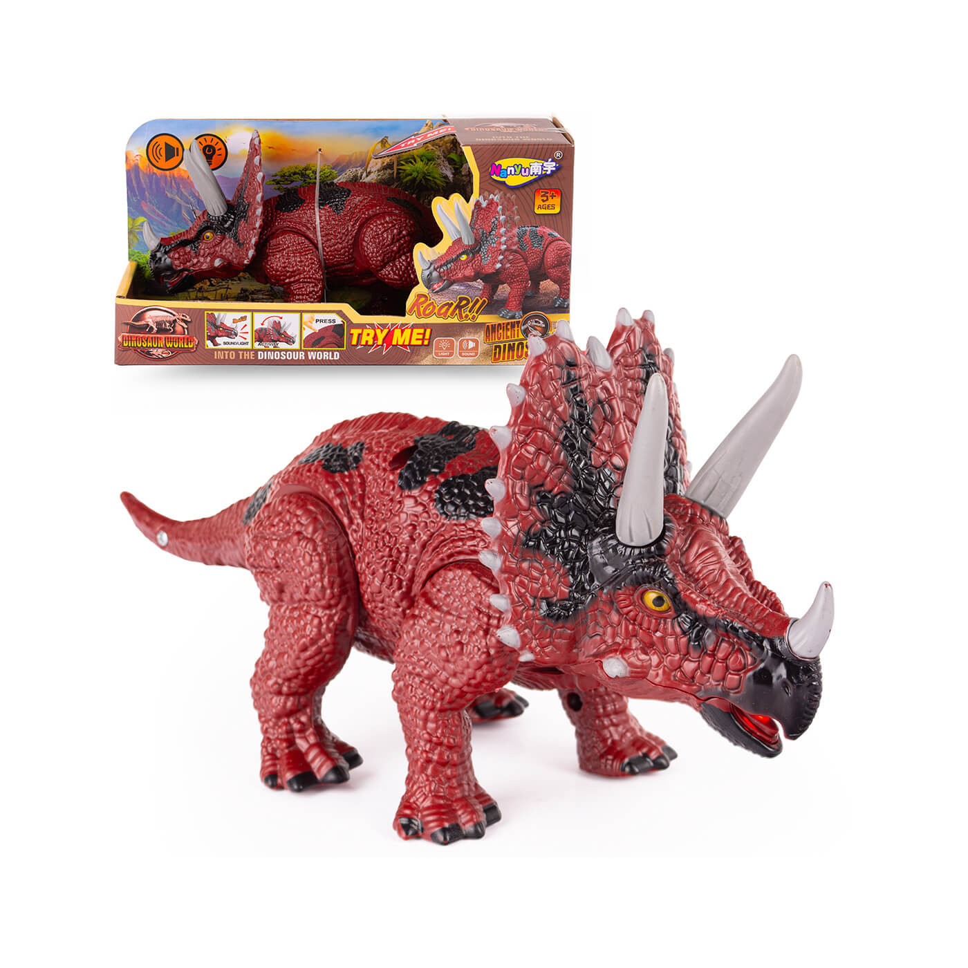 Dinozaur TRICERATOPS interaktywny, ruchoma głowa, figurka z dźwiękiem i światłem