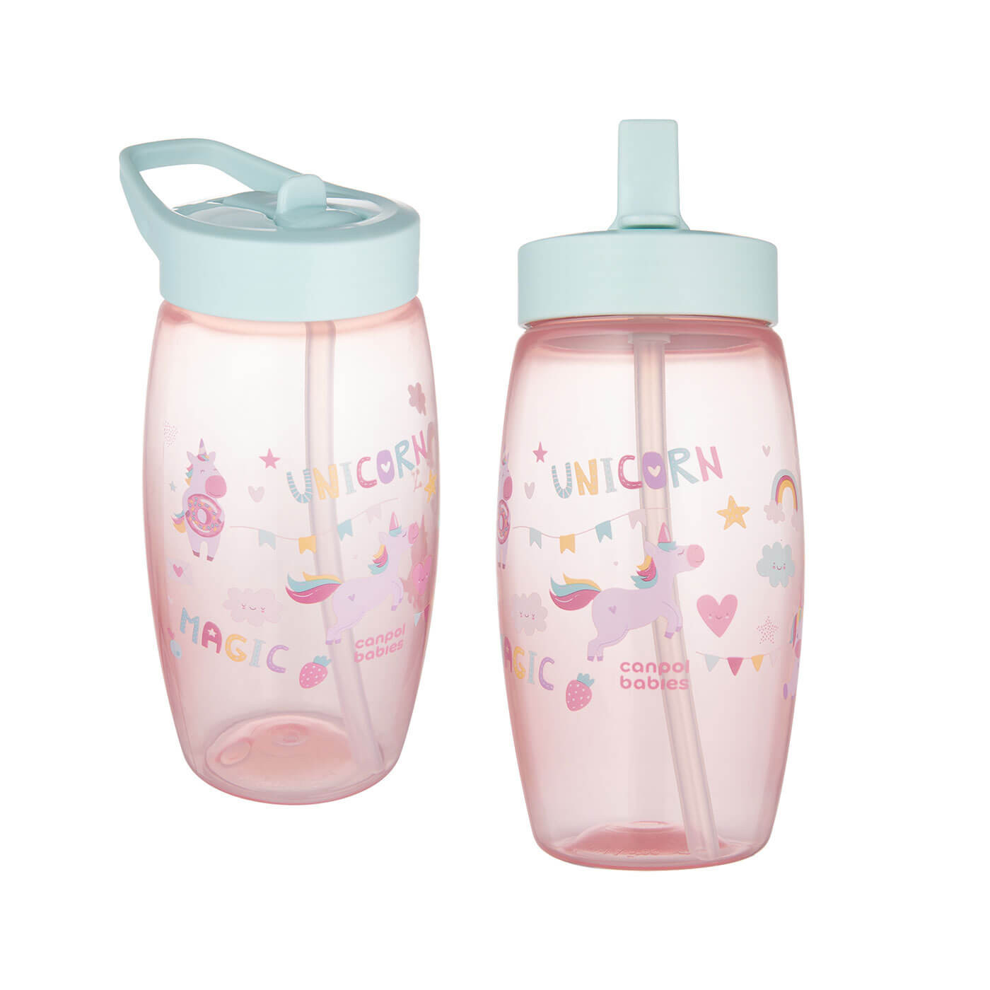 Bidon ze składanym ustnikiem Canpol 400 ml Różowy Jednorożce