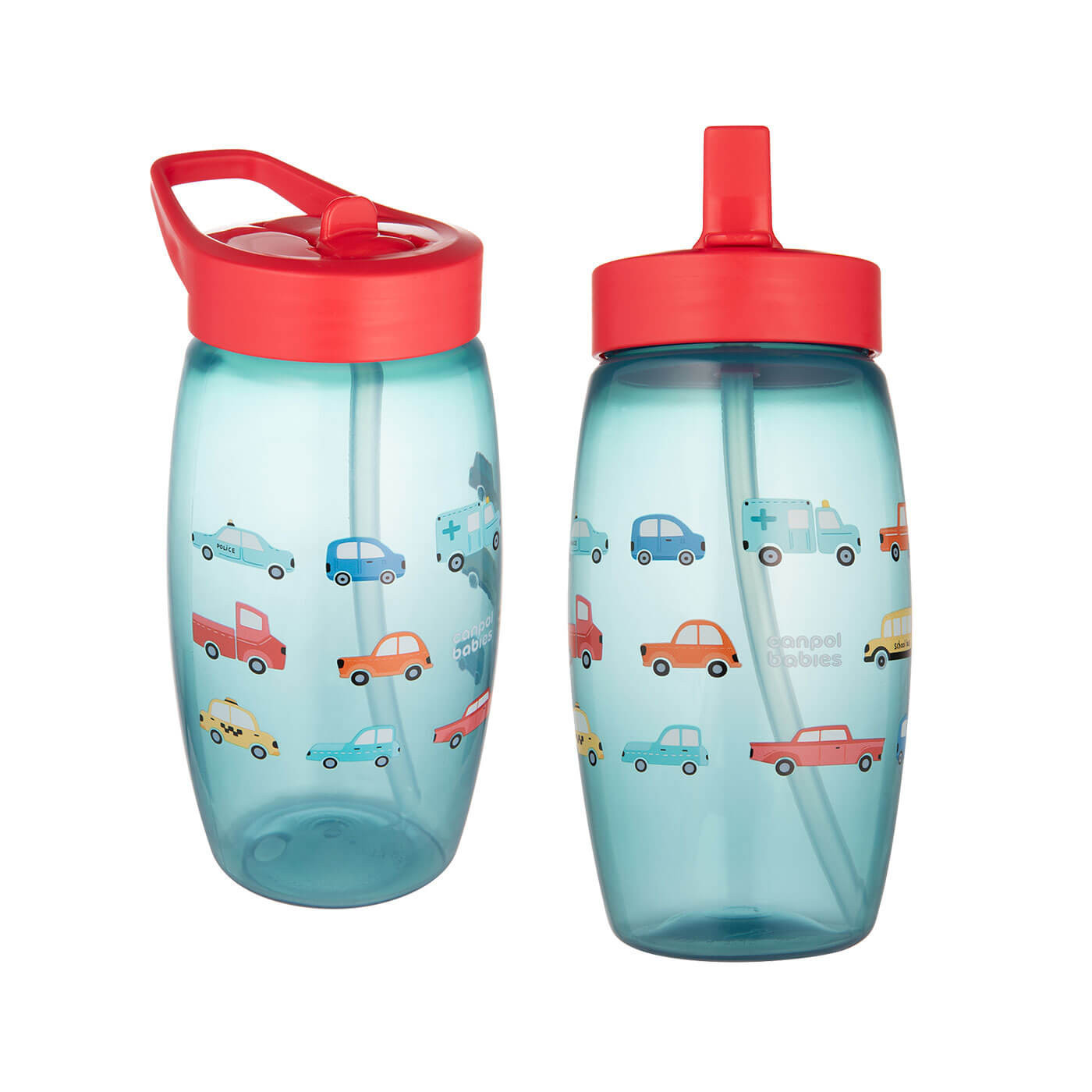 Bidon zamykany ze składanym ustnikiem Canpol 400 ml Niebieski Autka