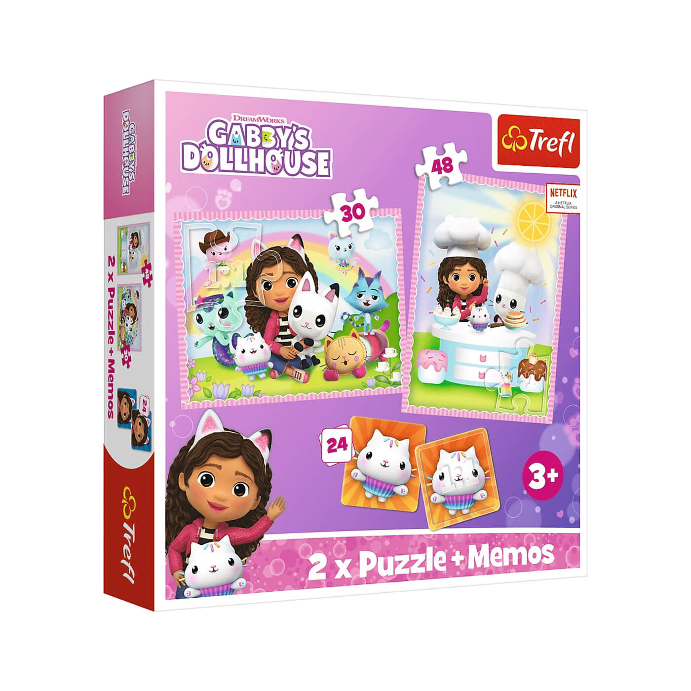 Puzzle 2w1 Gabi z Kocim Przyjacielem Trefl, 30 i 48 el. + memos 24 el.