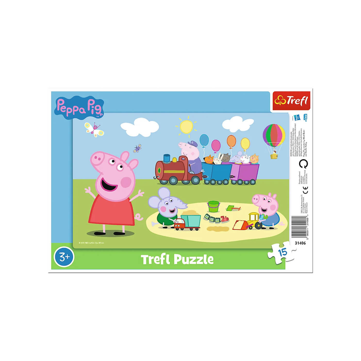 Puzzle 15 el. Ramkowe, Wesoły pociąg - puzzle z motywem bajki Świnka Peppa