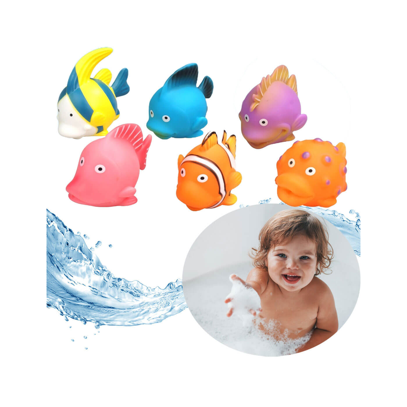 Gumowe zabawki do wody dla dziecka od 6 m-cy - Zwierzątka Wodne Rybki