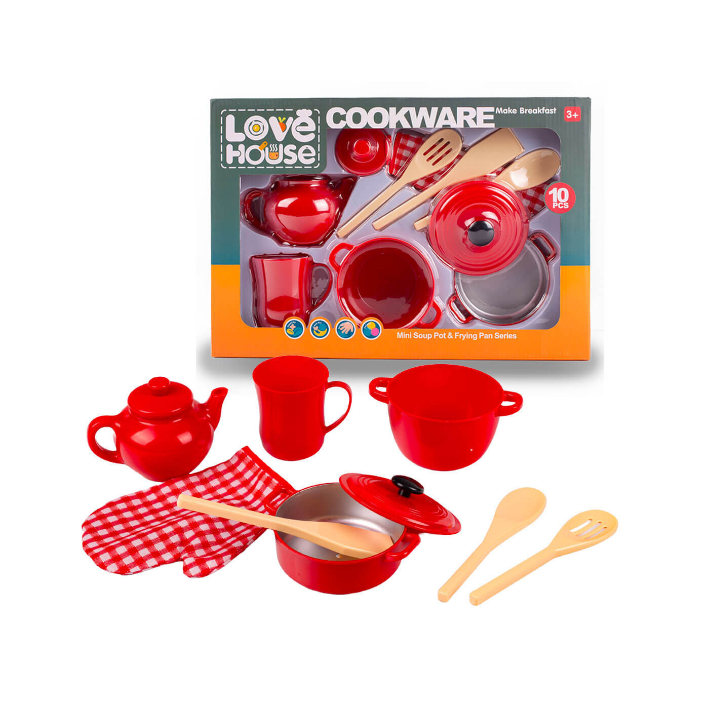 Zestaw naczyń do kuchni Garnki Łyżki Dzbanek Kubek 10 el. Zabawka 3+