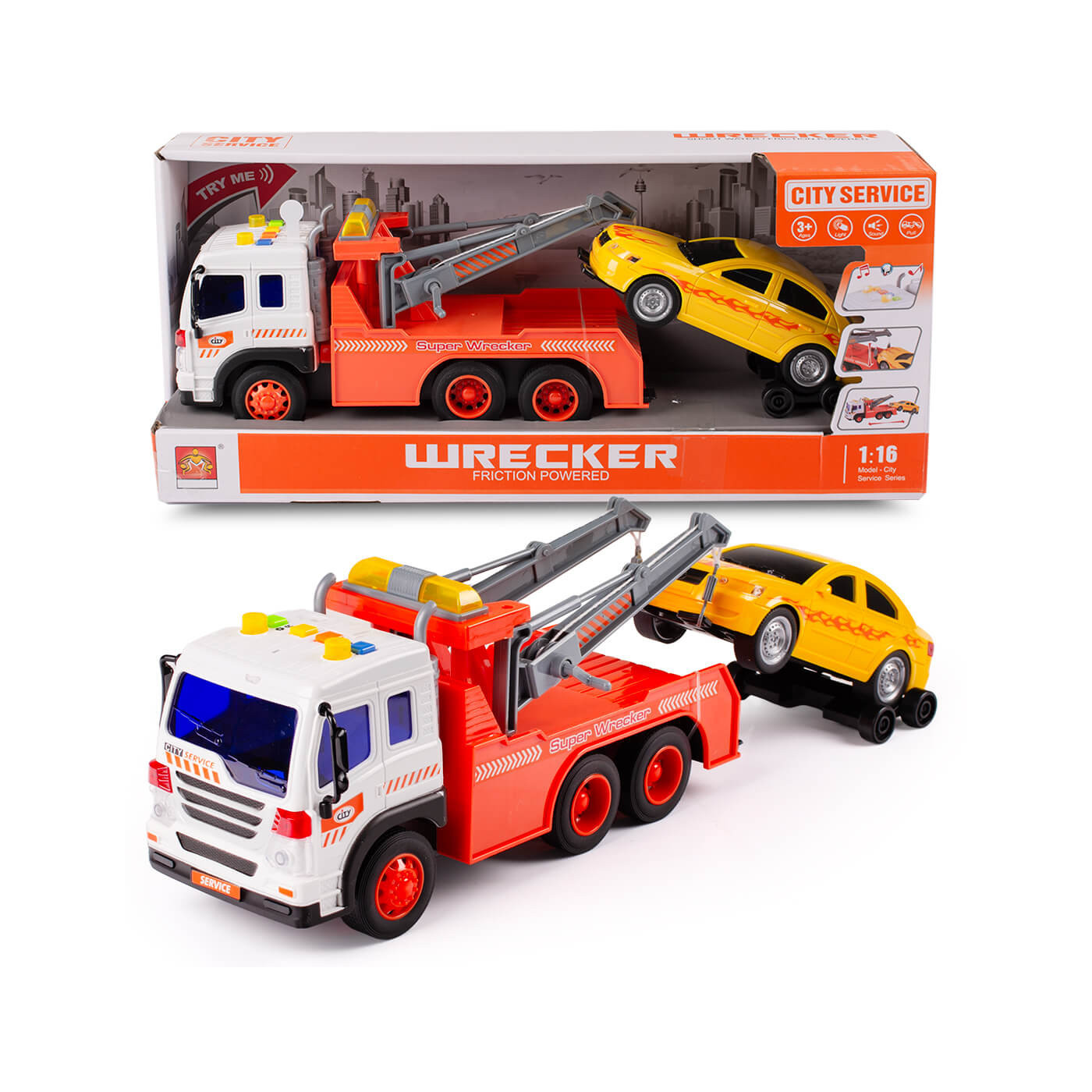 Samochód Pomoc Drogowa laweta z samochodem, holownik zabawka dla 3 latka, efekty świetlne i dźwiękowe