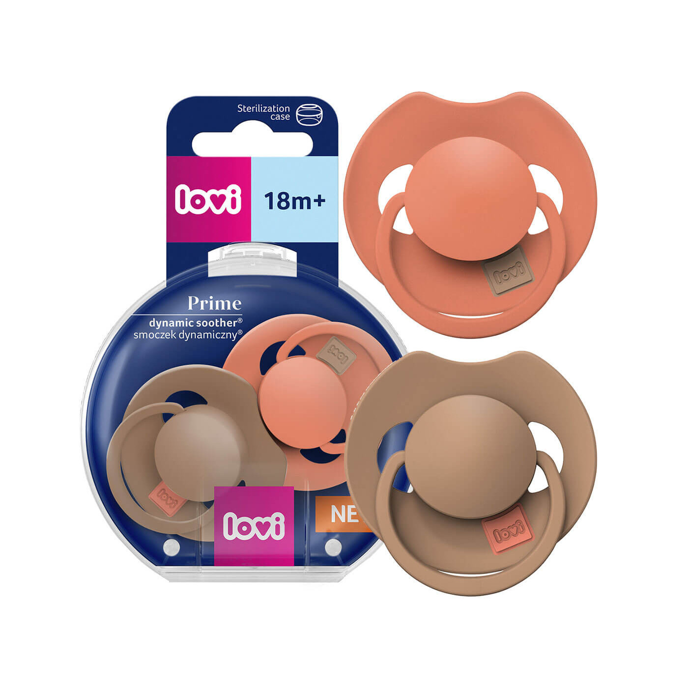 Smoczek uspokajający silikonowy LOVI Prime 18m+ 2 szt. Granola Orange