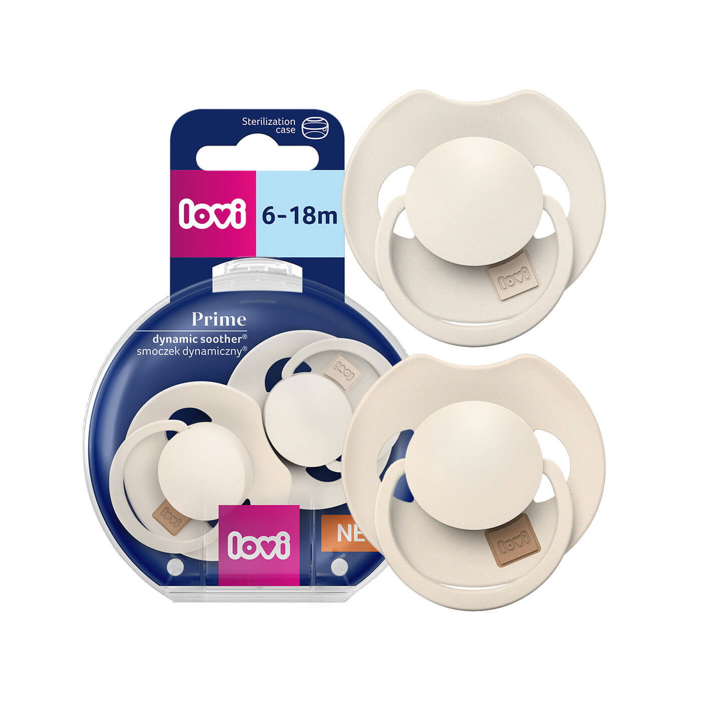 Smoczek uspokajający silikonowy LOVI Prime 6-18 m 2 szt Coconut Ivory