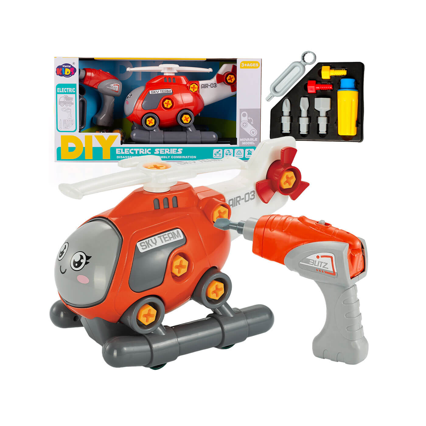 Helikopter do skręcania z zestawem narzędzi i wkrętarką na baterie