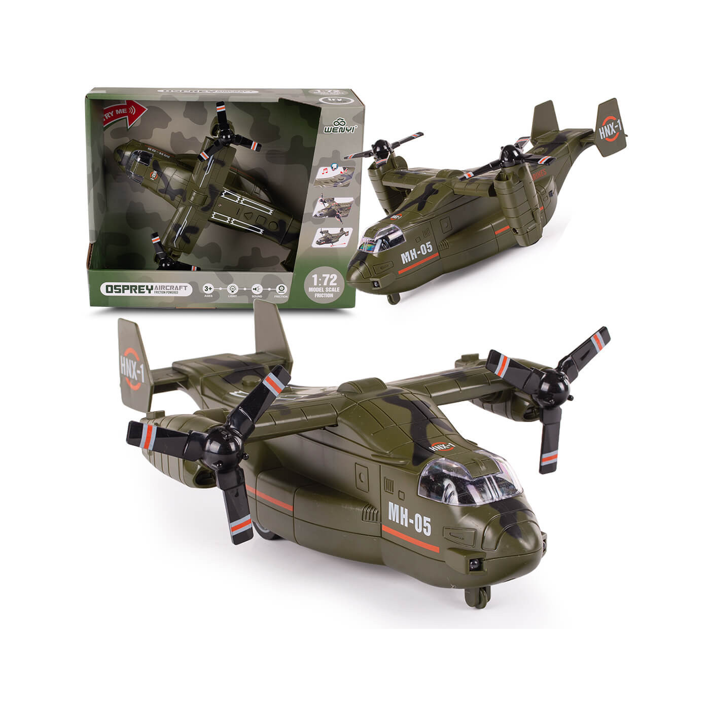 Samolot wojskowy transportowy zabawka interaktywny światła i dźwięki 1:72 3+