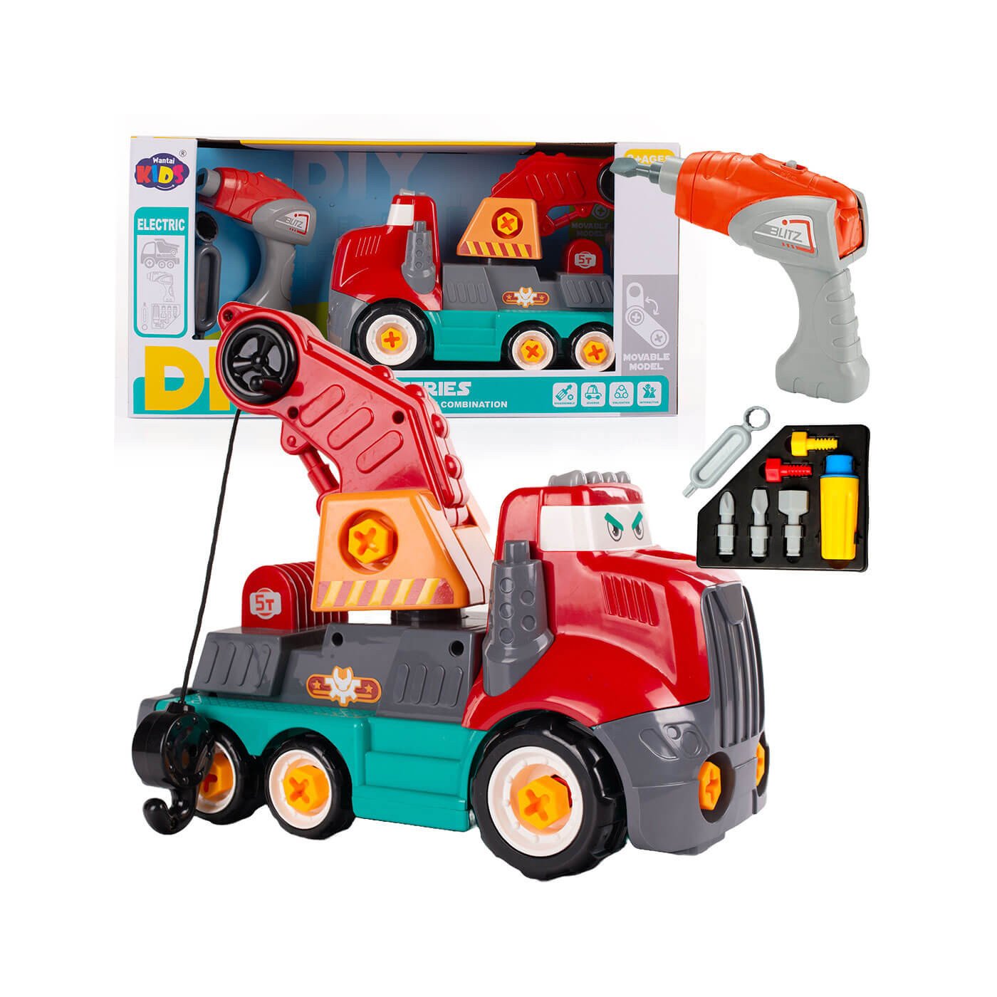 Dźwig do skręcania z zestawem narzędzi i wkrętarką na baterie