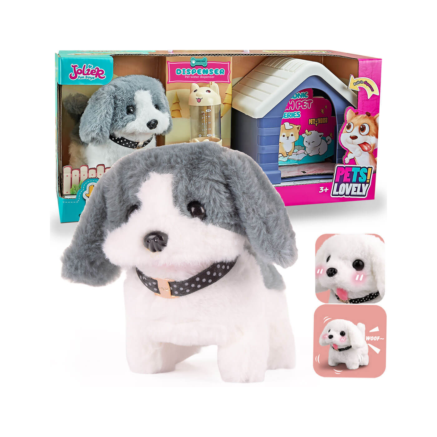 Piesek interaktywny chodzi, szczeka - pluszowy szczeniak z domkiem