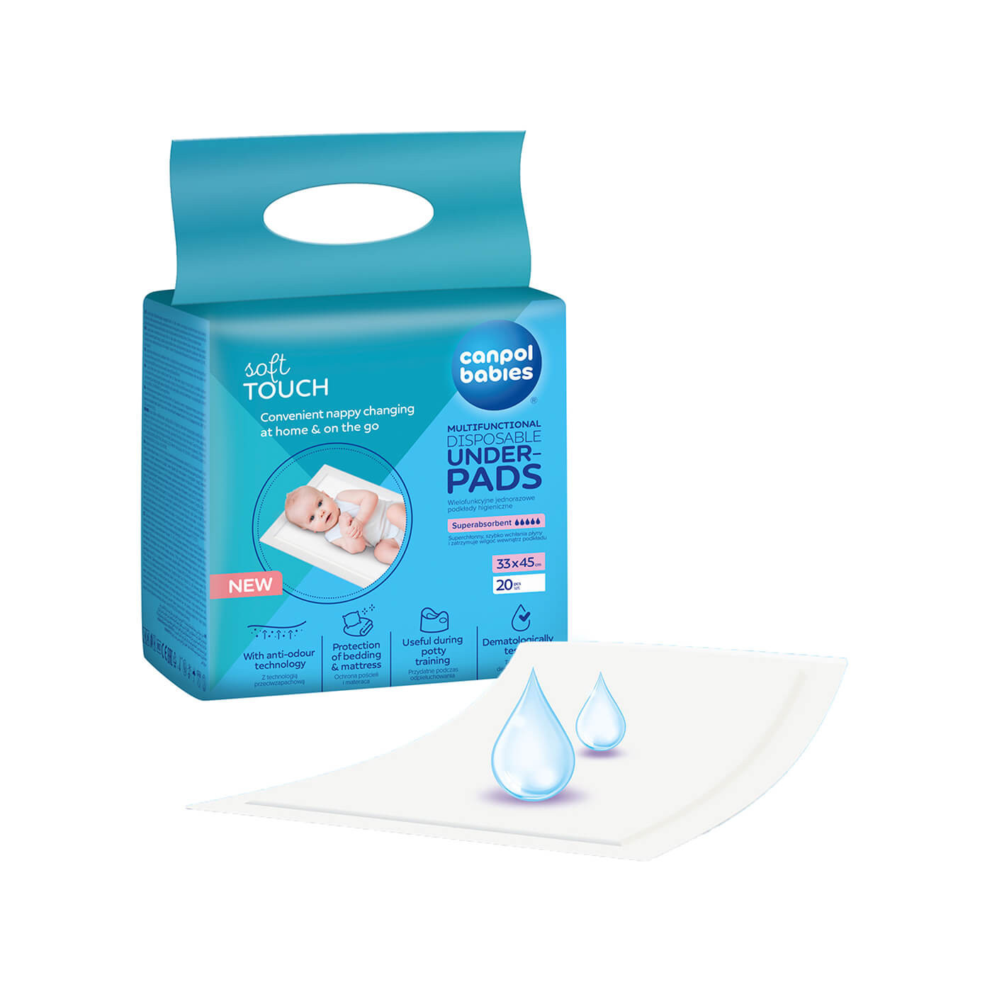 Podkłady higieniczne nieprzemakalne jednorazowe Canpol 33x45 20 szt.