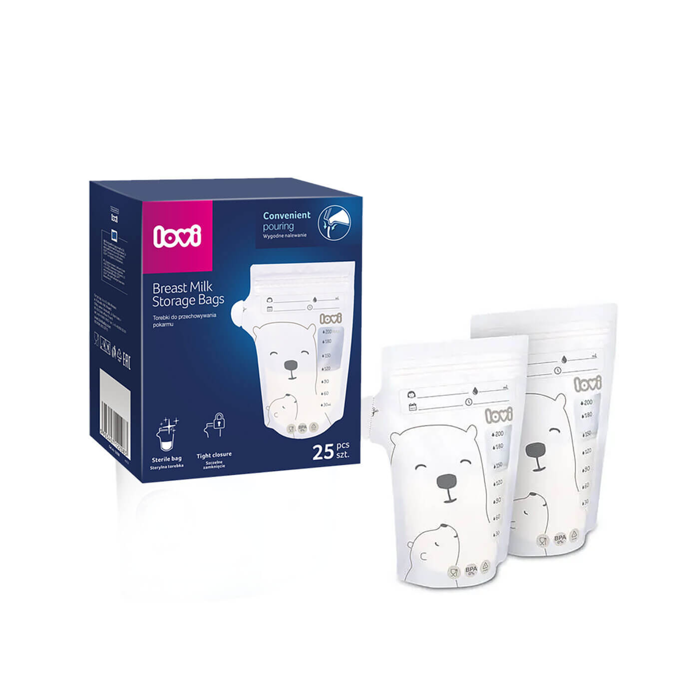 Torebki do przechowywania pokarmu na mleko mamy LOVI 25 szt. 200 ml