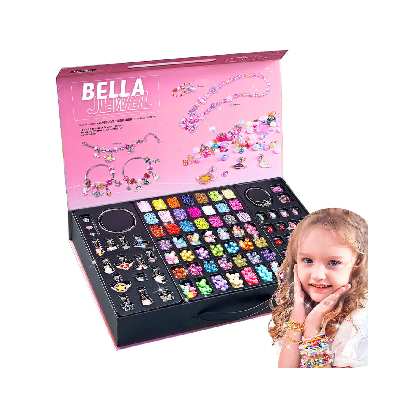 Zestaw biżuterii dla dzieci do robienia bransoletek, naszyjników prezent dla dziewczynki 5+