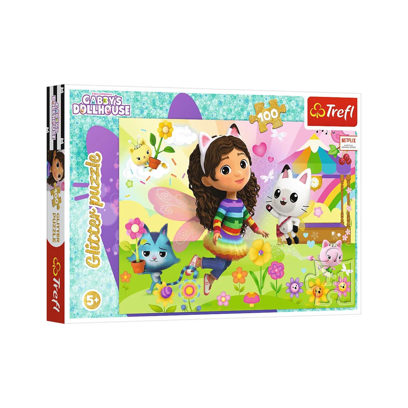 Trefl Puzzle 100 el. | Koci Domek Gabi - puzzle dla dzieci brokatowe