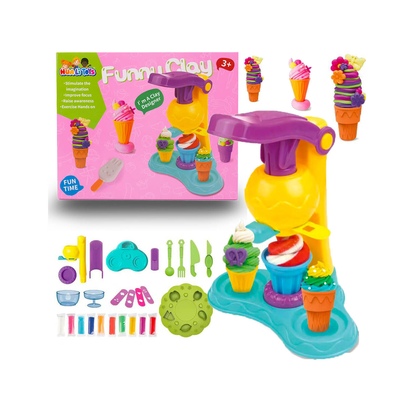 Lodziarnia Ciastolina - Zestaw maszynka do robienia lodów z akcesoriami