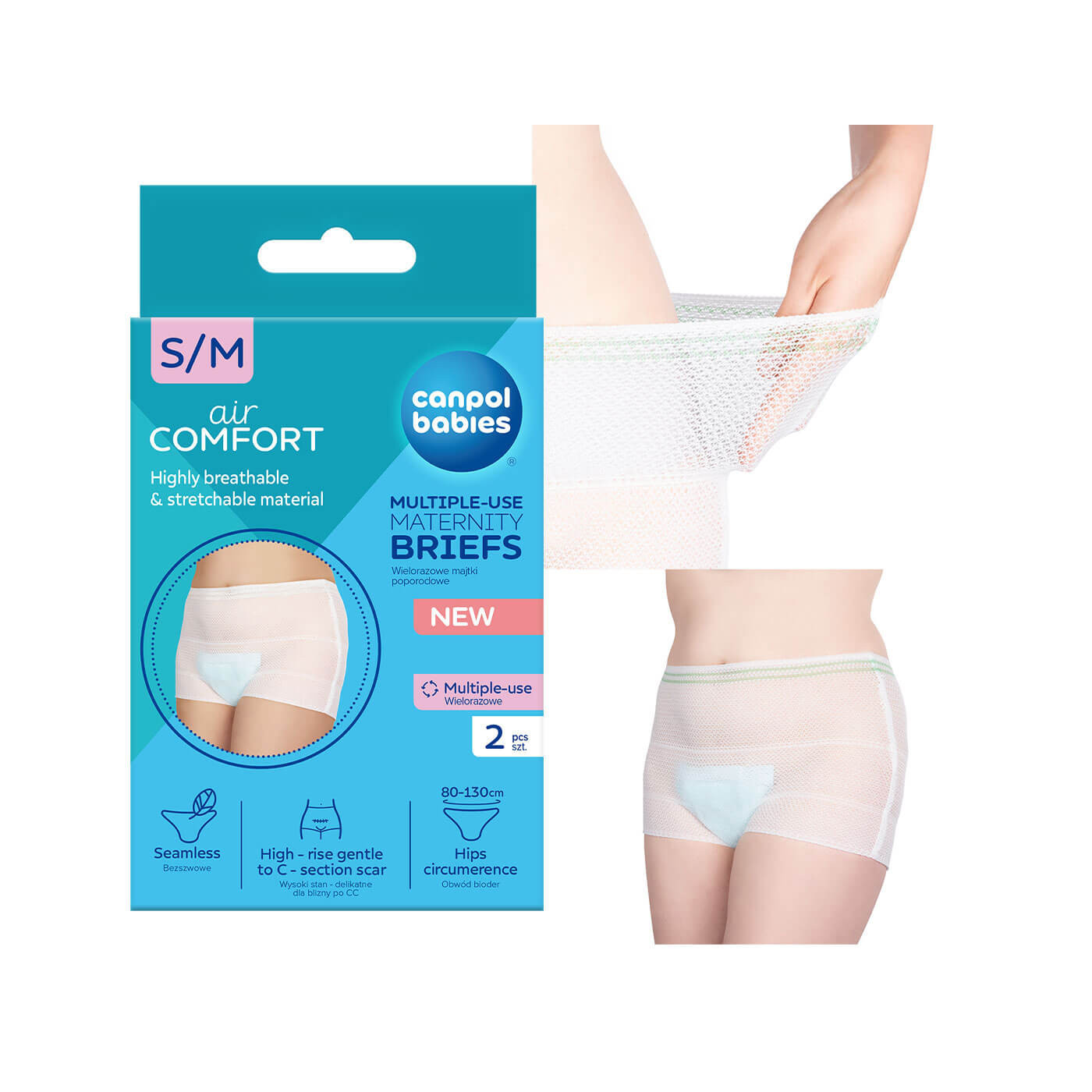 Majtki poporodowe wielorazowe siateczkowe Canpol 2 szt. S/M