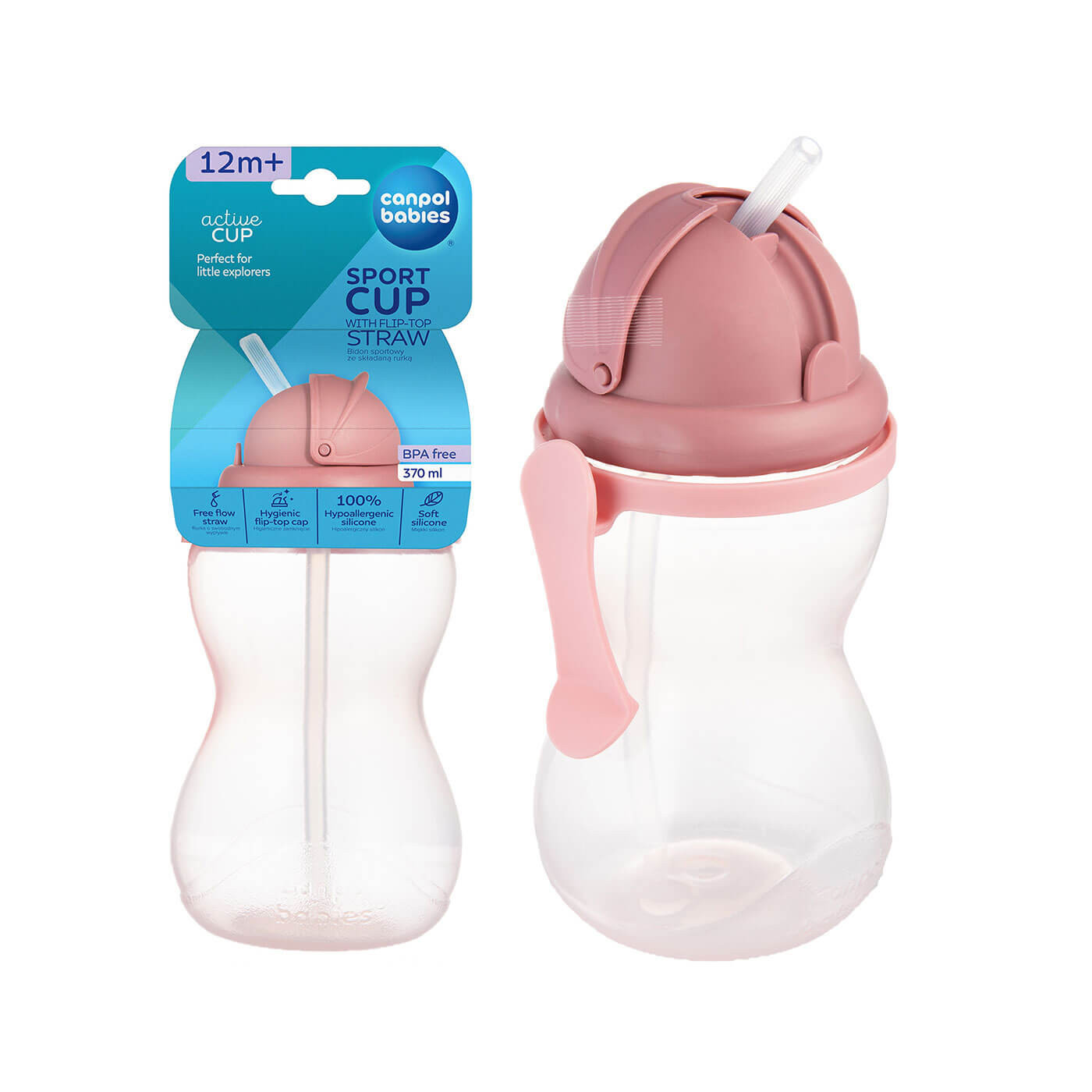 Bidon z miękką, składaną rurką silikonową Kubek 370 ml Canpol róż