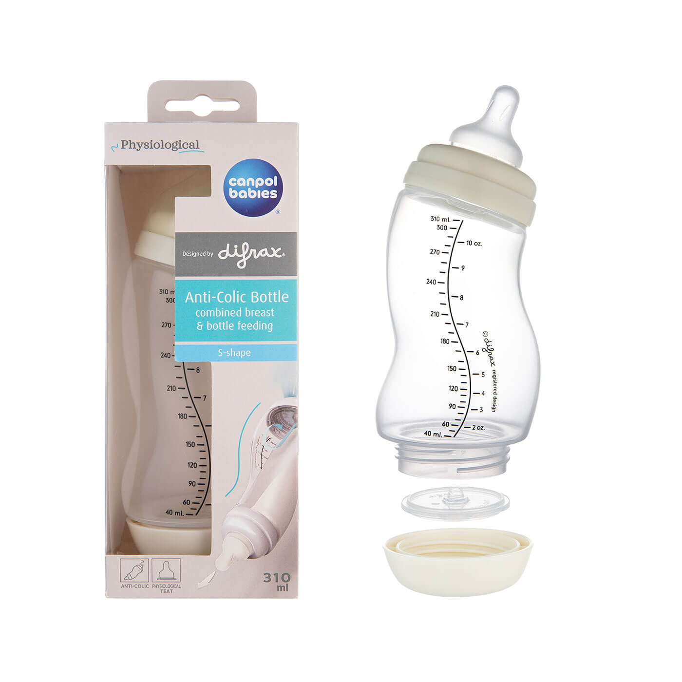 Butelka antykolkowa Canpol 310 ml z smoczkiem 3m+ szeroka S-Shape