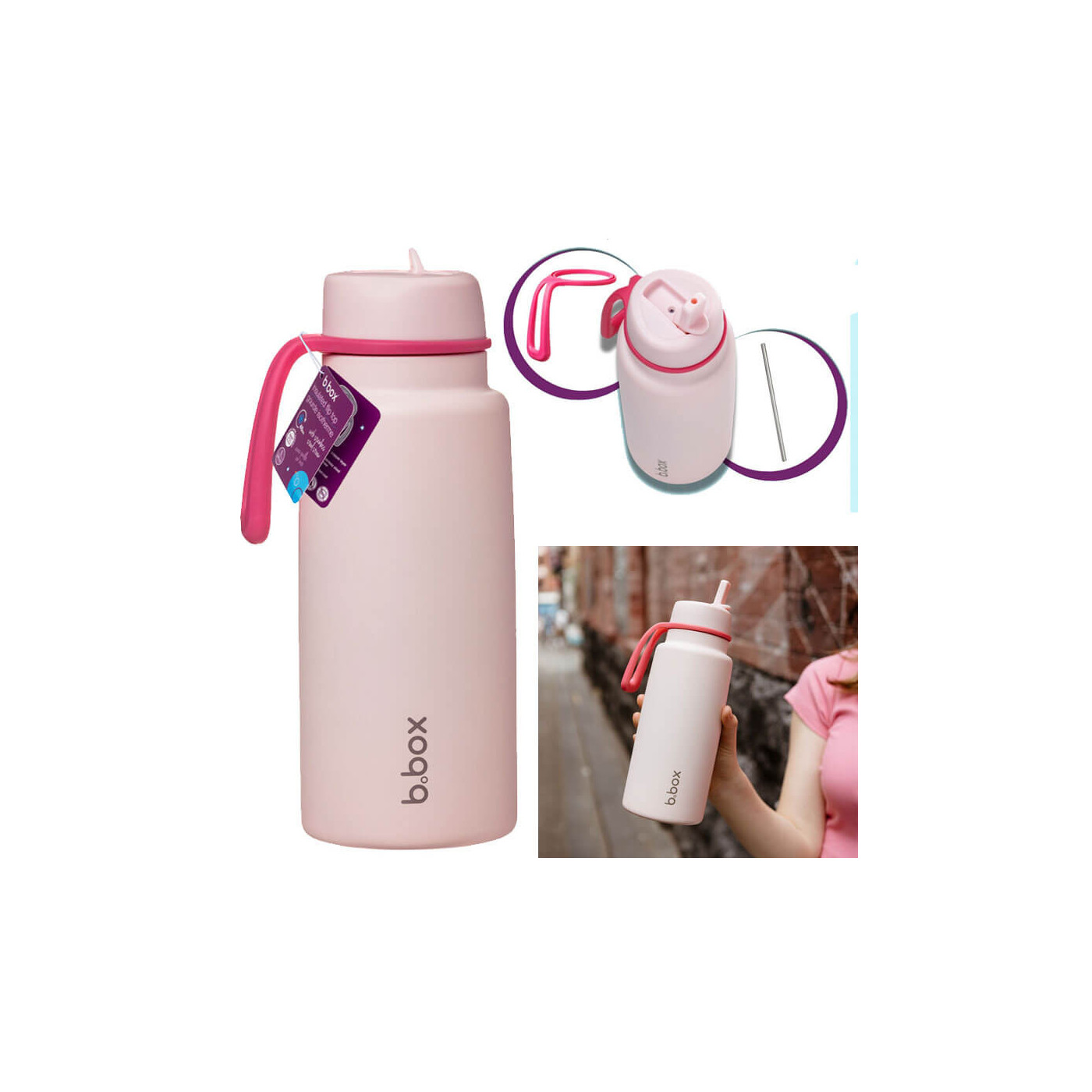 Butelka termiczna sportowa, Kubek z składanym ustnikiem B.Box 1L Róż