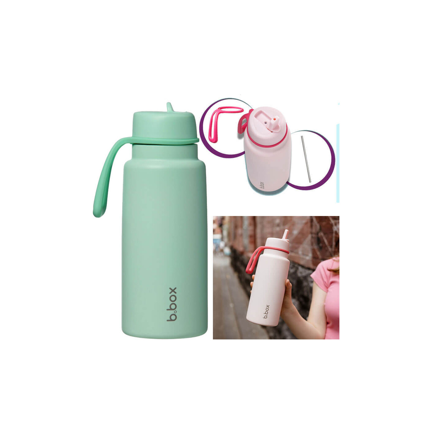 Butelka termiczna sportowa, Kubek z składanym ustnikiem B.Box 1L Mięta