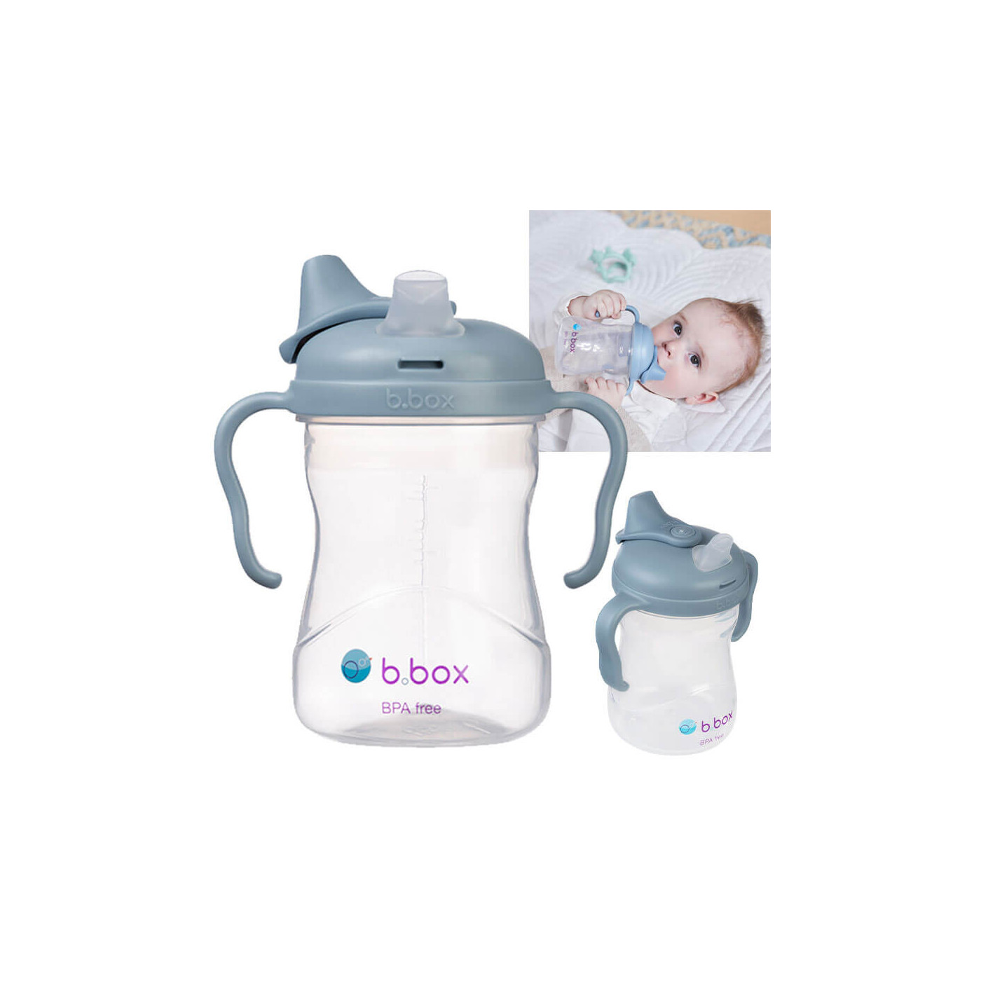 Kubek B.box z miękkim ustnikiem 240 ml niekapek 4m+ błękitny