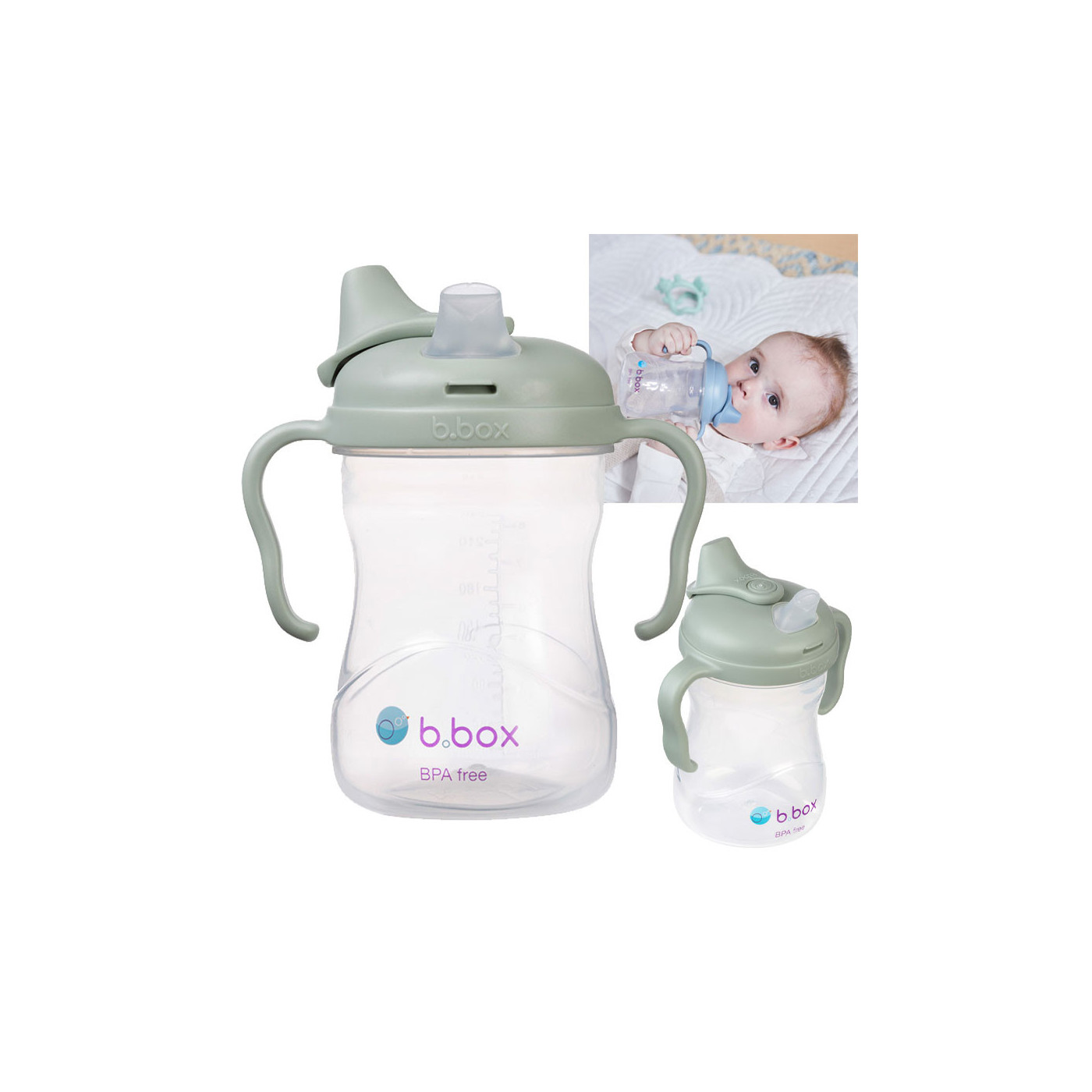 Kubek B.box z miękkim ustnikiem 240 ml niekapek 4m+ szałwiowy
