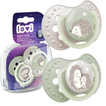 Smoczek uspokajający dla dziecka LOVI 0-6m Night&Day Hedgehog 2 szt