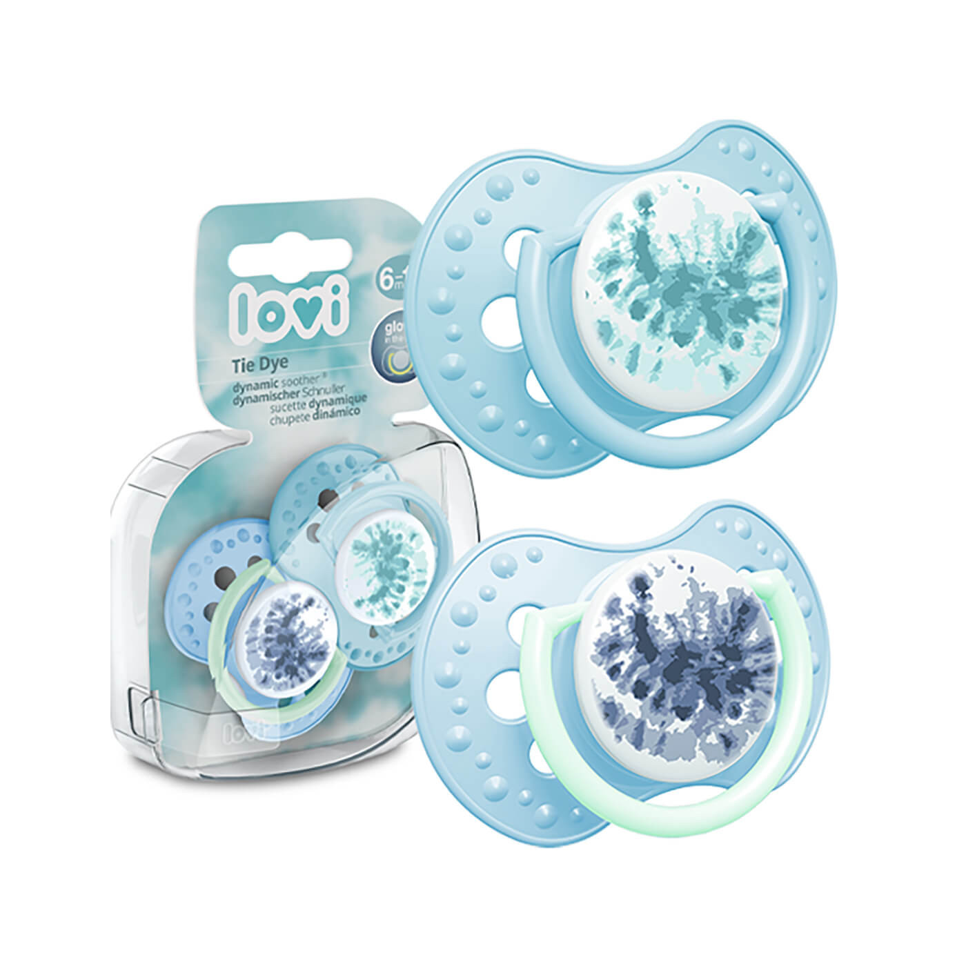 Smoczek uspokajający dla dziecka LOVI 6-18m Tie Dye Blue 2 szt.