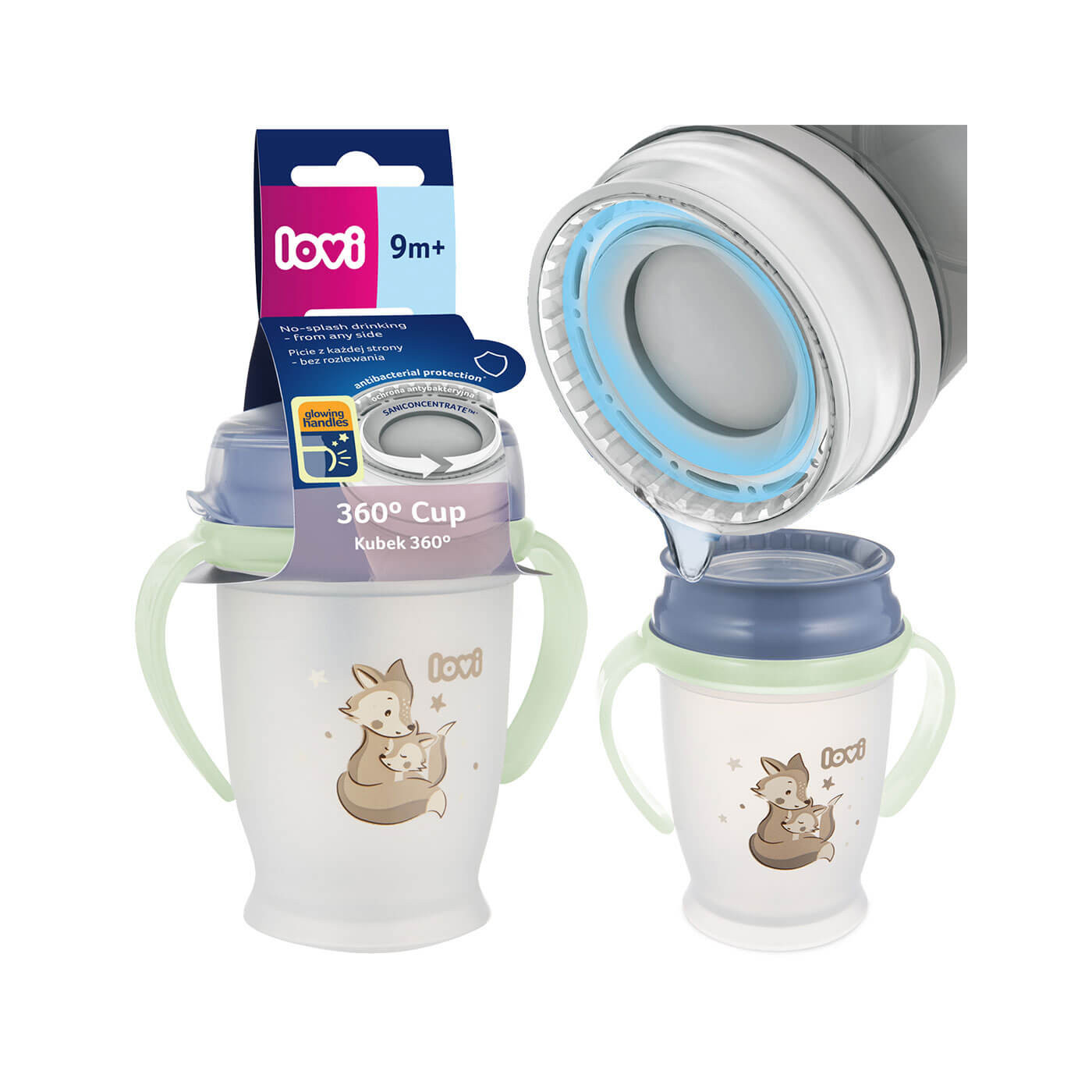 LOVI Kubek otwarty niekapek 360' JUNIOR 250 ml 12m+ Night&Day Fox
