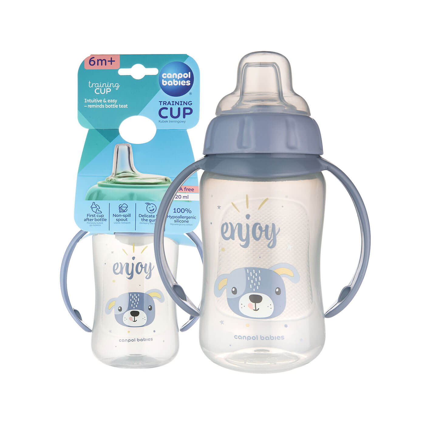 Kubek treningowy z miękkim ustnikiem silikonowym 6m+ 320ml Canpol Blue