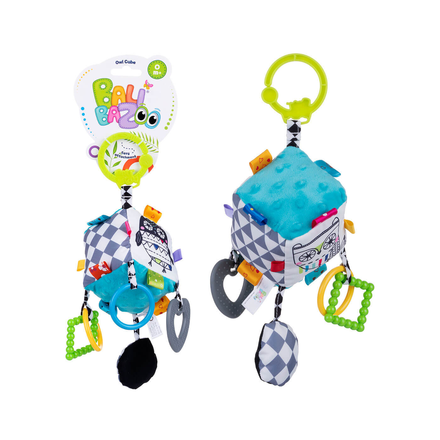 Zawieszka pluszowa Kostka Sowa z gryzakami, piszczkiem Balibazoo Dumel