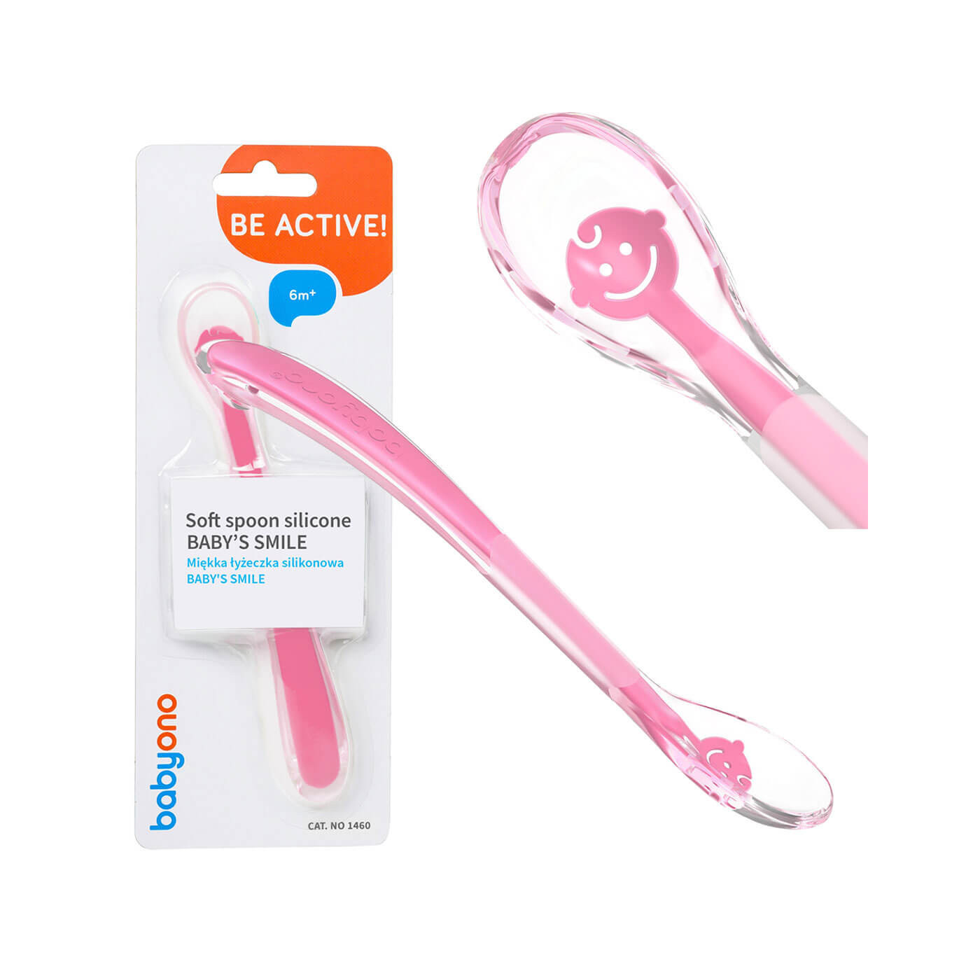 Miękka łyżeczka silikonowa dla niemowląt BABY'S SMILE różowa