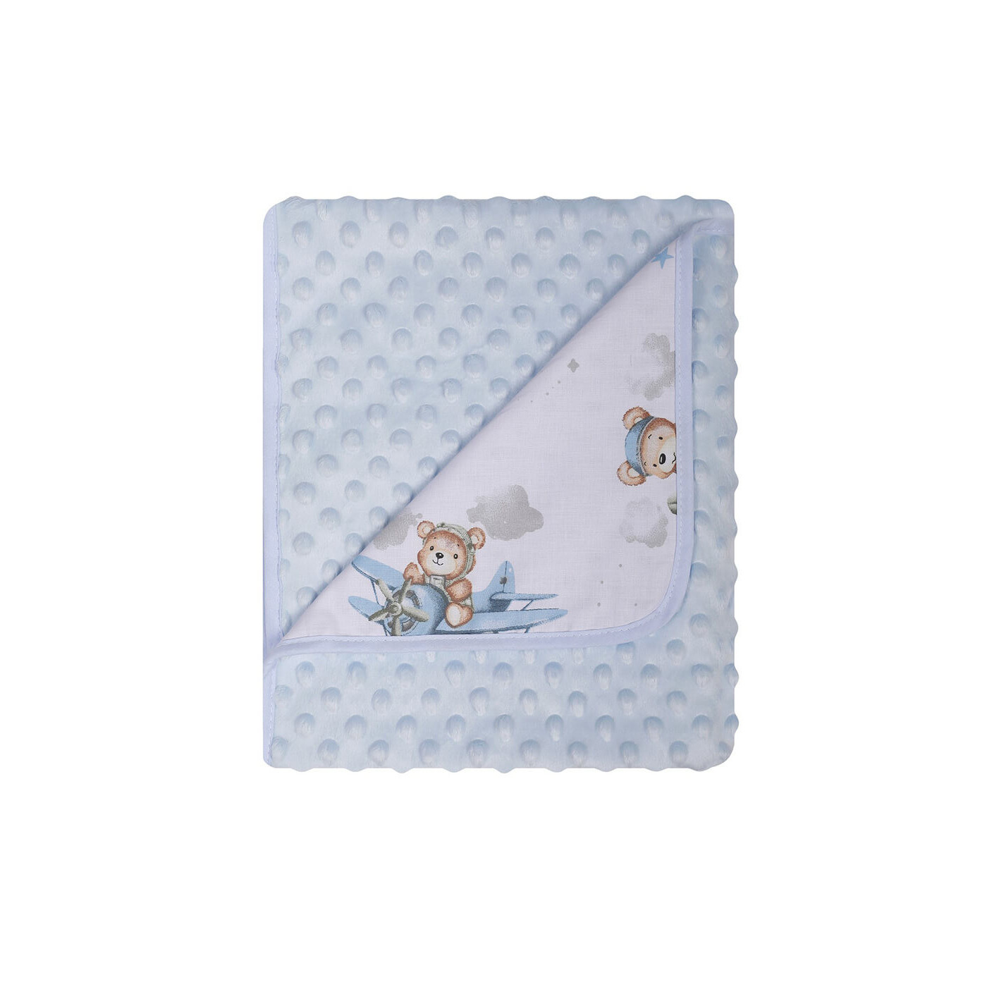 Miękki kocyk Dwustronny Minky bawełniany 80x90 cm Niebieski Samolociki