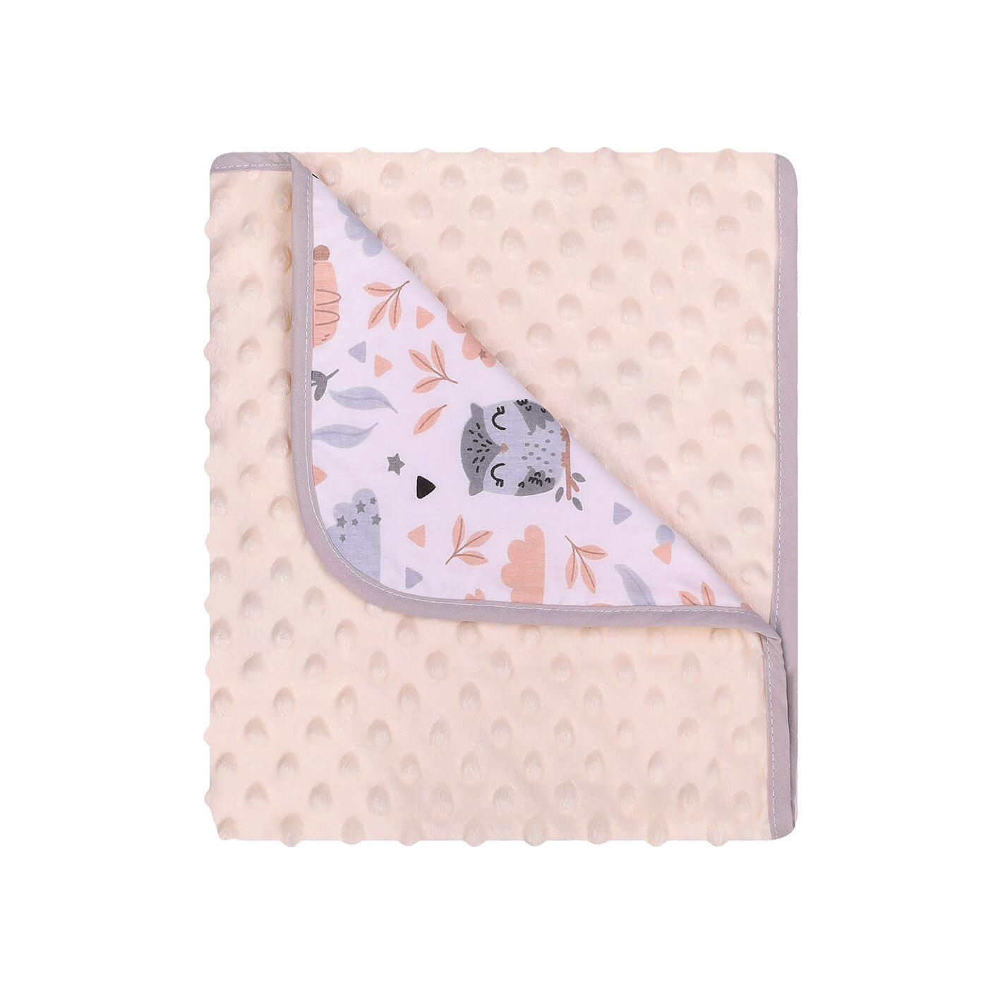 Miękki kocyk Dwustronny Minky bawełniany 80x90 cm Beżowa Sowa