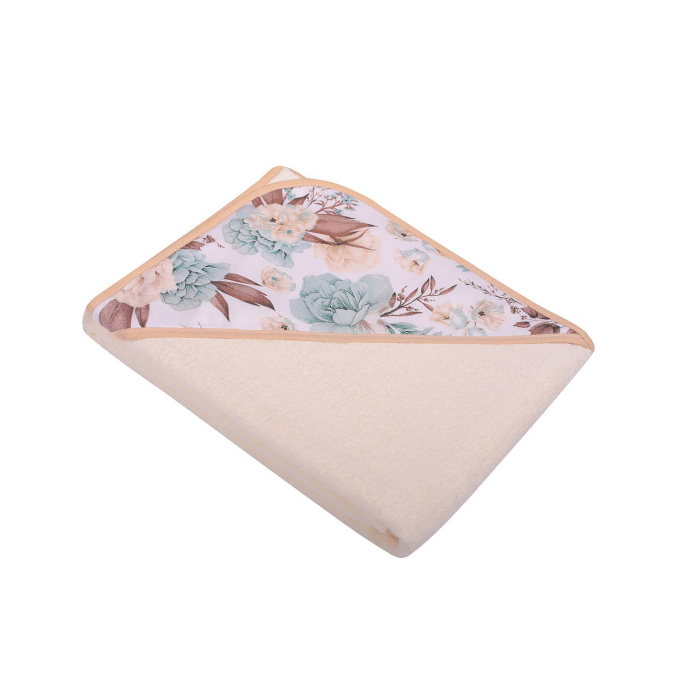 Ręcznik z kapturkiem okrycie 80x80 cm BAWEŁNA druk Beżowy Kwiaty