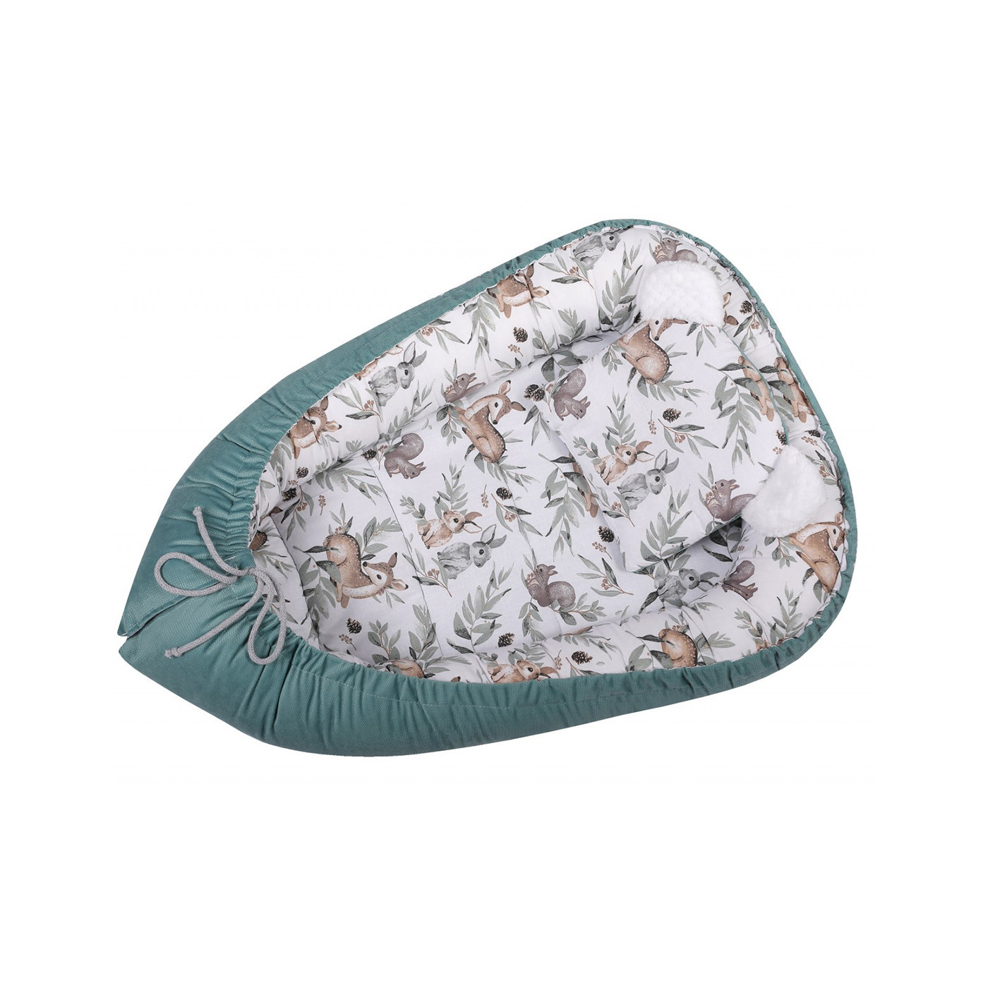 Kokon niemowlęcy Velvet, gniazdko z poduszką 80x50 cm Zielony Sarenka