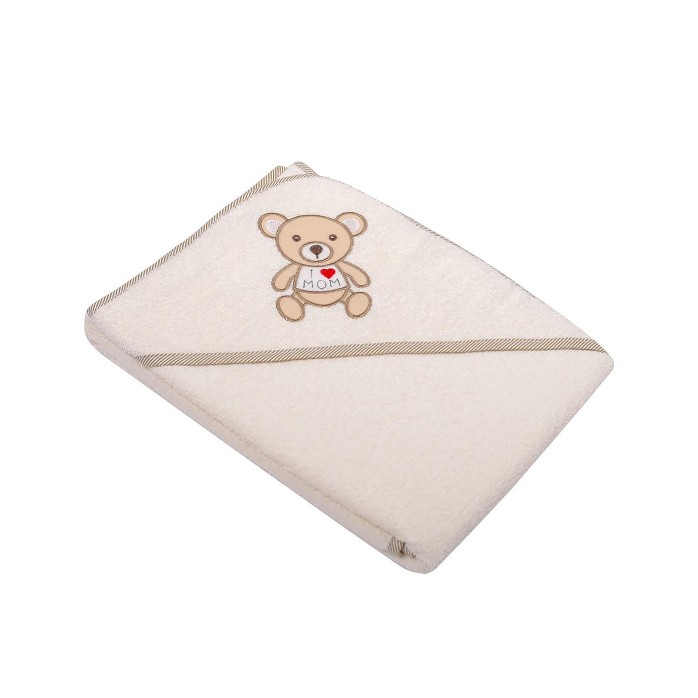 Ręcznik z kapturkiem okrycie 80x80cm BAWEŁNA Haft Miś Beżowy