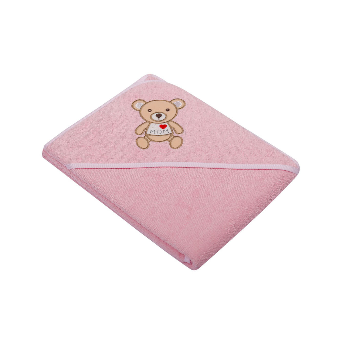 Ręcznik z kapturkiem okrycie 80x80cm BAWEŁNA Haft Miś Różowy