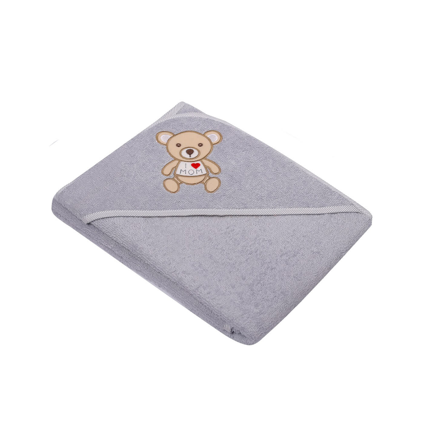 Ręcznik z kapturkiem okrycie 80x80cm BAWEŁNA Haft Miś Szary