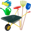 Duże Taczki dla dzieci metalowe + narzędzia: grabki, łopata, rękawice, konewka